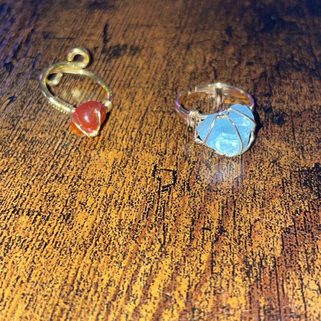 Mindful Souls Gold Tone Adjustable Gemstone Rings Carnelian Quartz Size 6.5 To 7